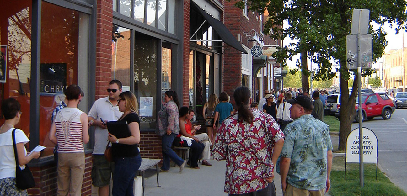 Visitors to the Tulsa Arts District